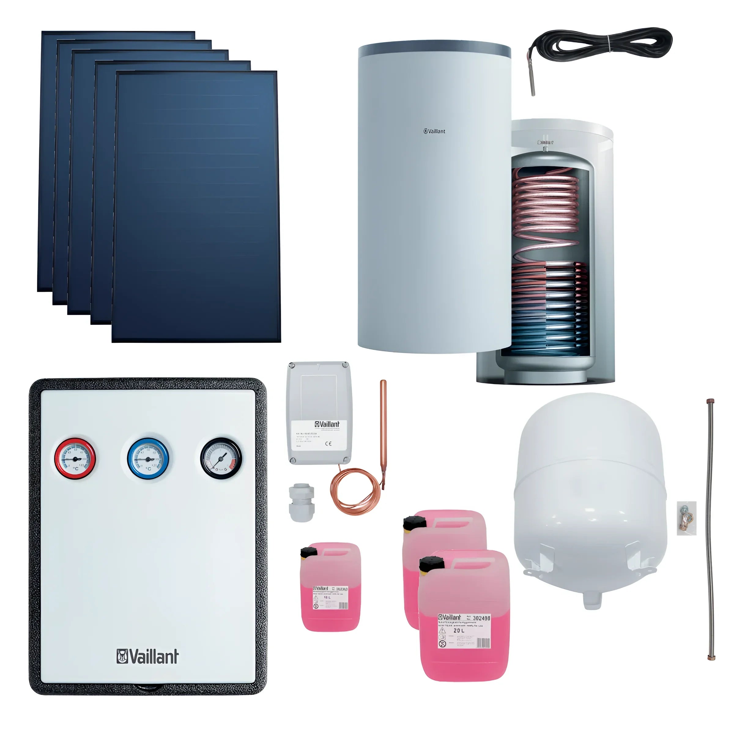 Solarthermie-Systemkomponenten für Vaillant Solarpaket, inklusive Aurotherm Flachkollektoren und Solarstation VMS