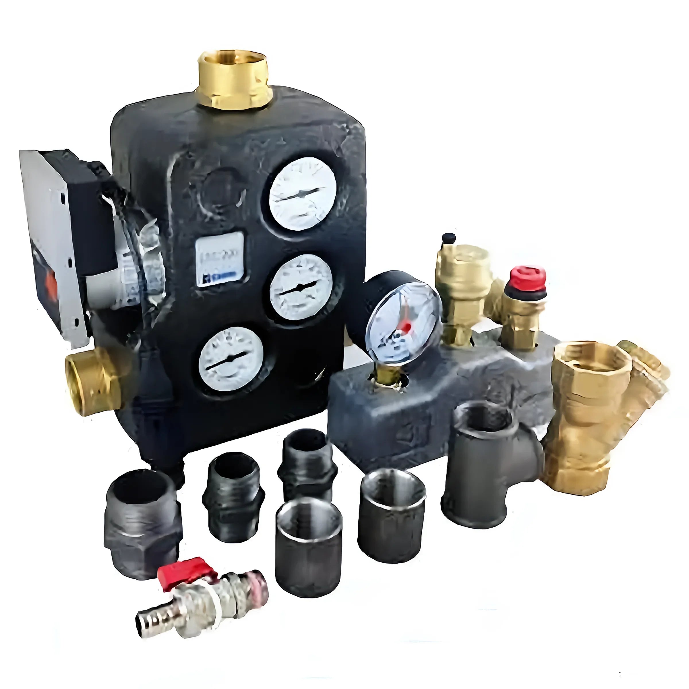 Plumbing manifold mit Messgeräten und Anschlüssen für Thermoflux Pelling, inklusive euro rückschlagventil