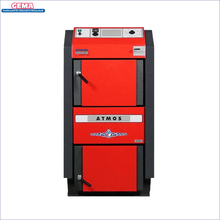 Rotes und graues Holzvergaser-Heizkessel Atmos GS 40 kW, Holzvergasertechnik