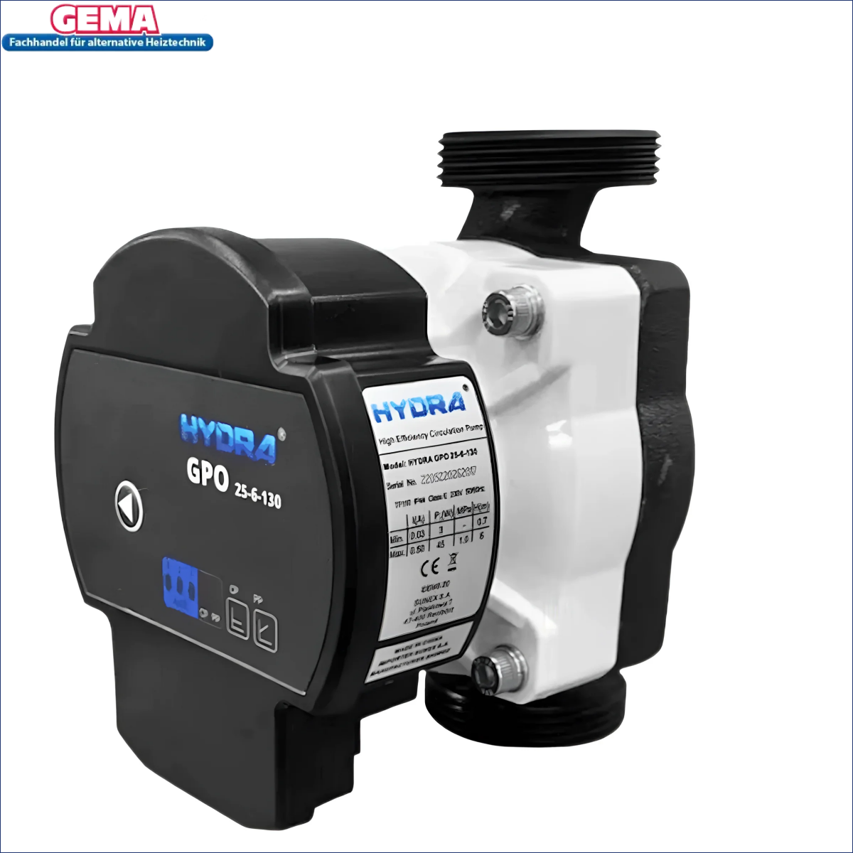 Schwarz-Weiß Hydra GPO SolarPumpe 130 mm, energiesparende Pumpe mit hohem Wirkungsgrad