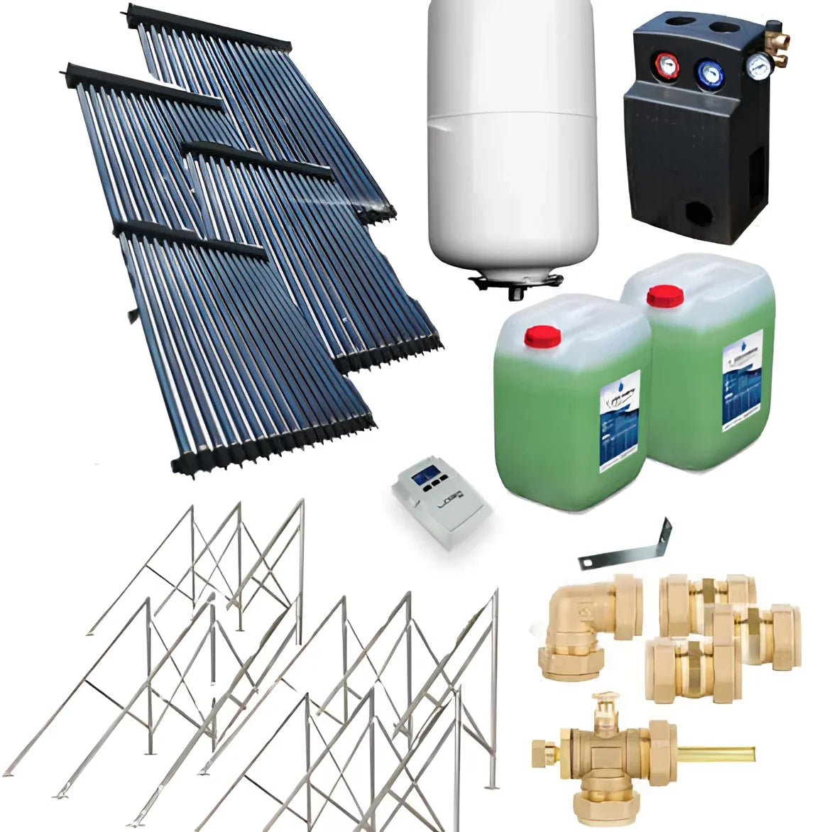 Solarwaterheizungssystem-Komponenten auf dem Solarpaket Röhrenkollektor HP30 Flachdach