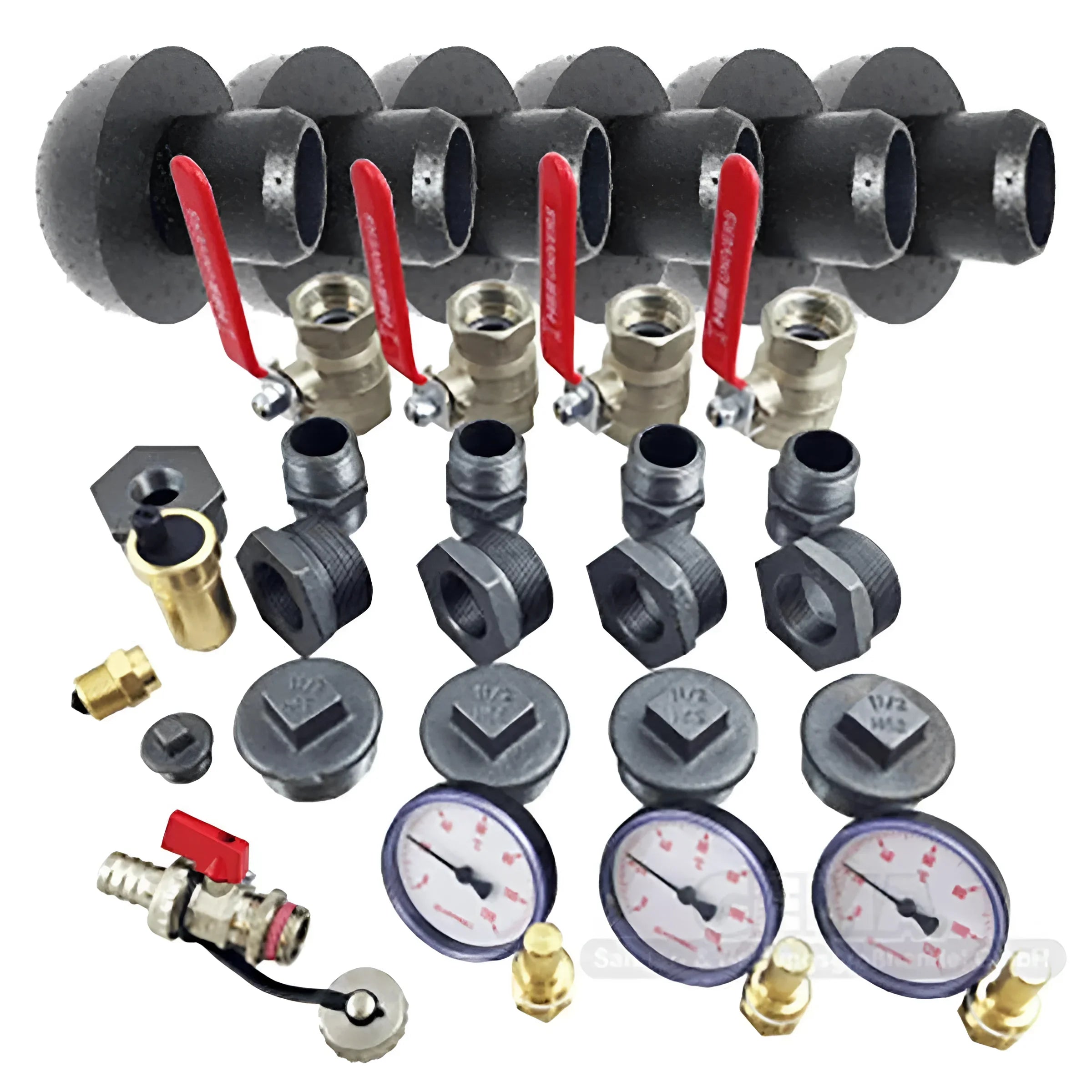 Plumbing manifold mit Ventilen und Fittings im Komplettpaket Thermoflux Pelling für einfache Bedienung, verbrennung gewährleistet