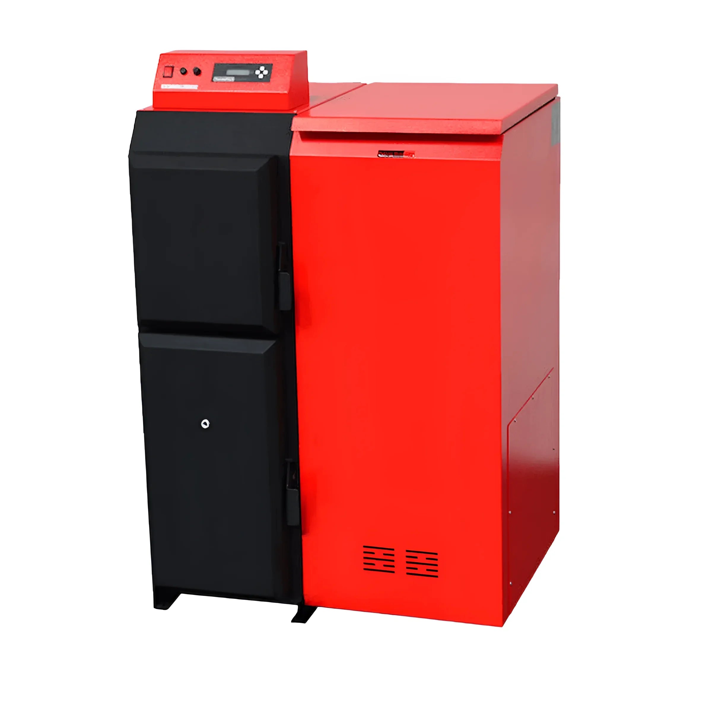 Red und schwarzer Heizblock vom Thermoflux Pelling 25/135 mit Hygiene-Frischwasser-Kombispeicher