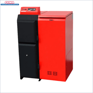 Rote und schwarze Heizungsanlage Thermoflux Pelling 35/150 mit Pufferspeicher