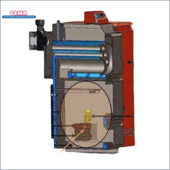 Diagramm des Pelletheizsystems Thermoflux Pelling 35/150 mit Pufferspeicher ohne WT