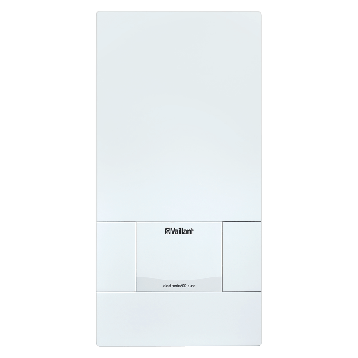 Weißer Vaillant Durchlauferhitzer mit elektronisch gesteuertem, stufenlos einstellbarem Temperaturregler