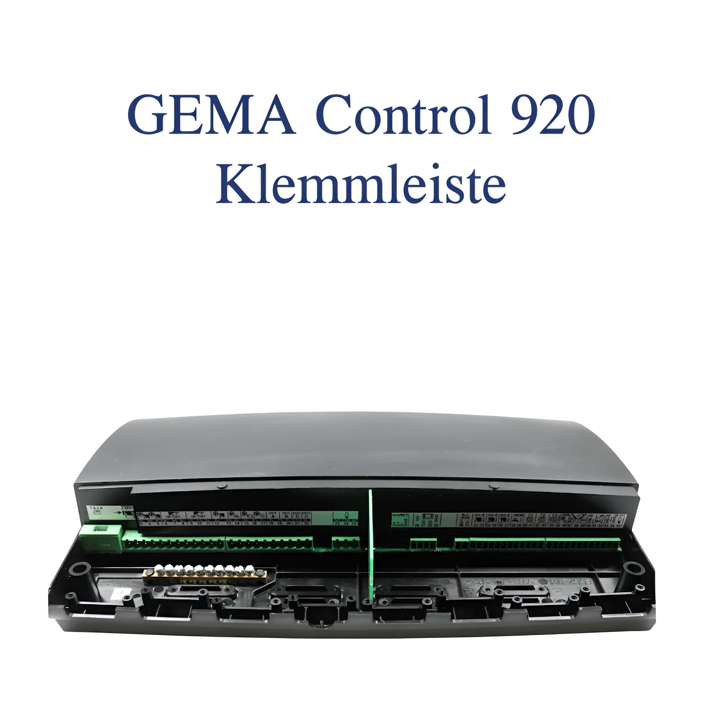 Schwarzer elektronischer Steuerkasten mit Terminalstreifen für Witterungsgeführte Regelung GEMA Control 920 mit Internetmodul Econet vom Typ CT6