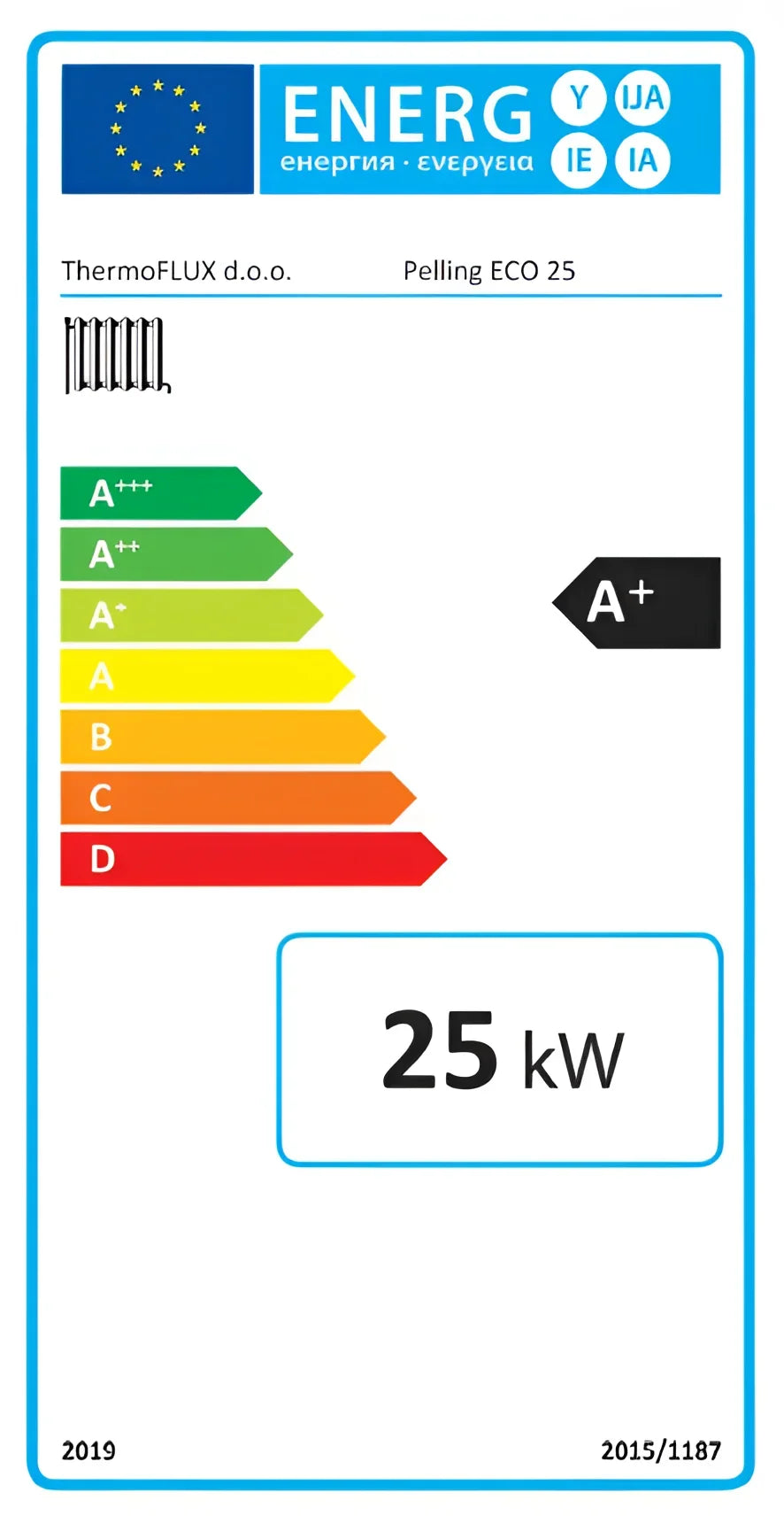 Energieeffizienzlabel für den Thermoflux Pelling ECO 25, 25 kW, bewertet mit A+ 🌿💡