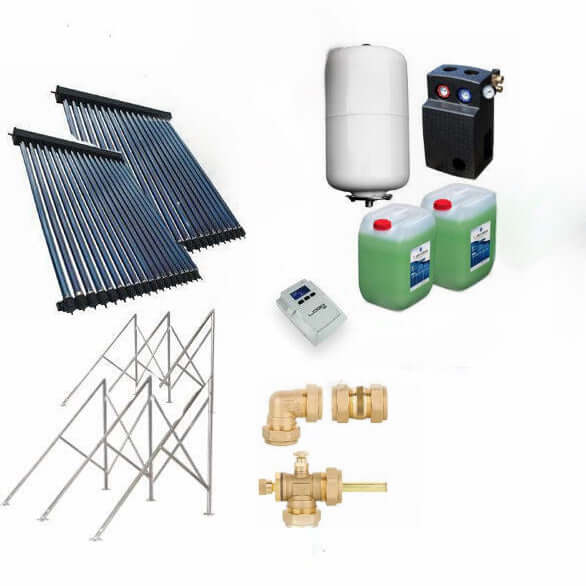 Alt-Text für Produkt Solarpaket Röhrenkollektor HP30 Flachdach 9,78 m² mit Solaranlagenkomponenten