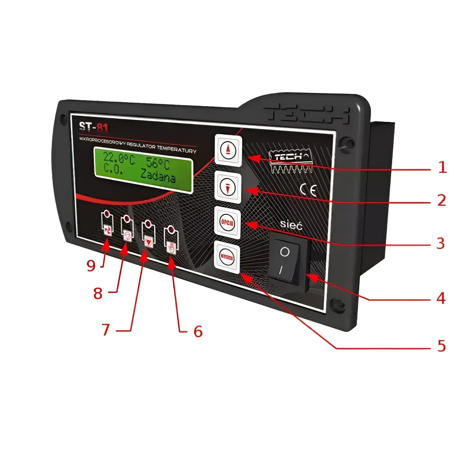 Schwarzer EU-81 Temperaturregler mit Display und Buttons, zPID Steuerung für vielseitigen Einsatz
