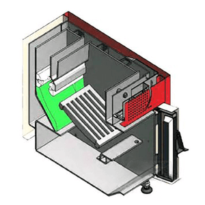 Technische Zeichnung des DEFRO DS Heizsystems mit grünem Bereich für Primär- und Sekundärsteine 🔥🔧.