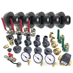 Plumbing manifold mit verschiedenen Fittings für Thermoflux Pelling 25/135 mit Hygiene-Frischwasser-Kombispeicher
