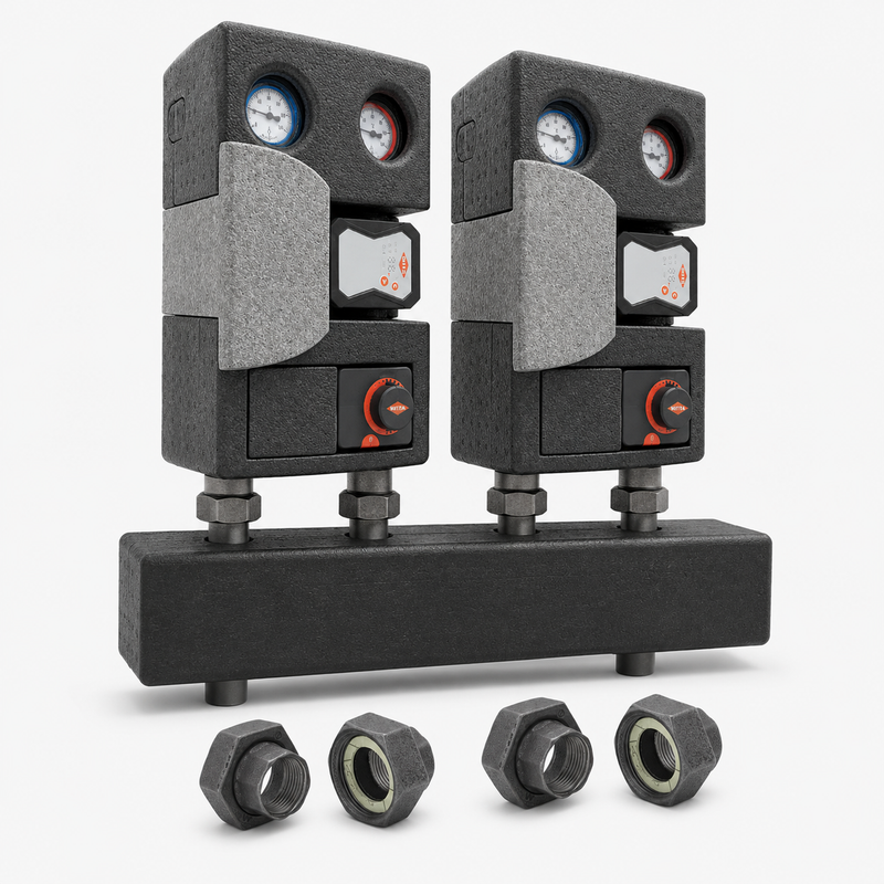 Pump group DN25 with screw connection & distribution bar