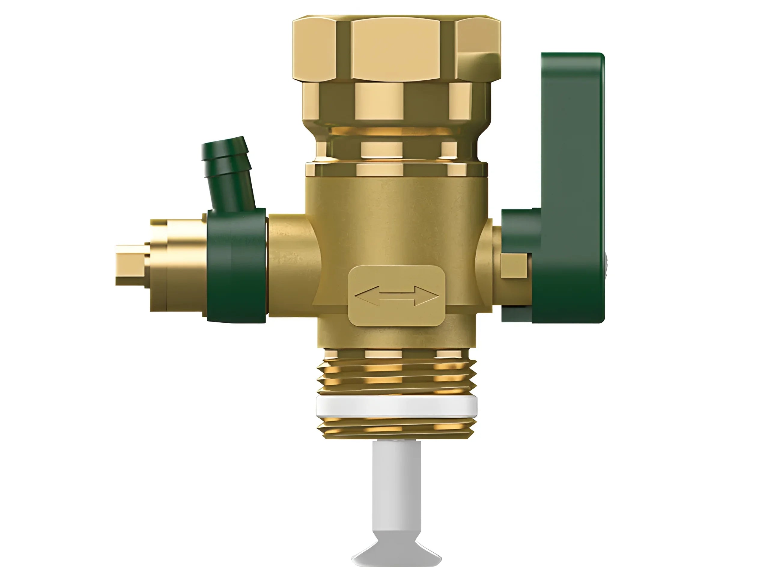 Brass plumbing valve mit grünen Akzenten für größere Durchgangsweiten in bestehenden Anlagen