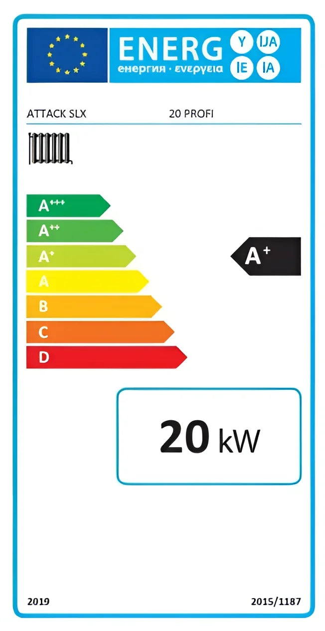 Energieeffizienz-Label für den Holzvergaserkessel Attack SLX Profi 20 kW