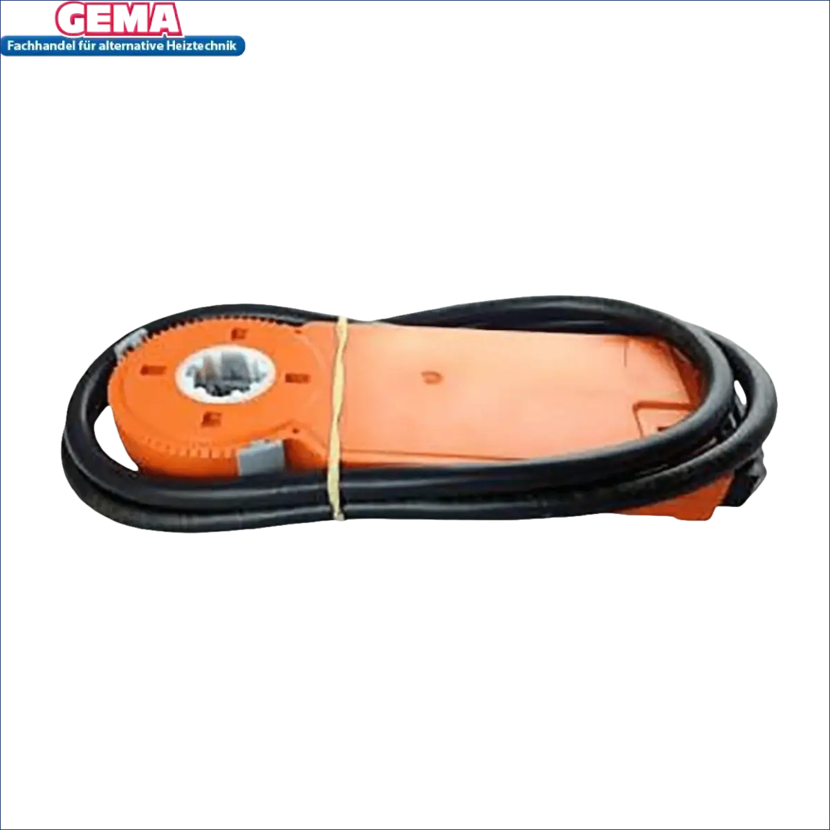 Orangener Fensterrolladewinder mit schwarzem Kabel für Attack Klappenantrieb Stellmotor
