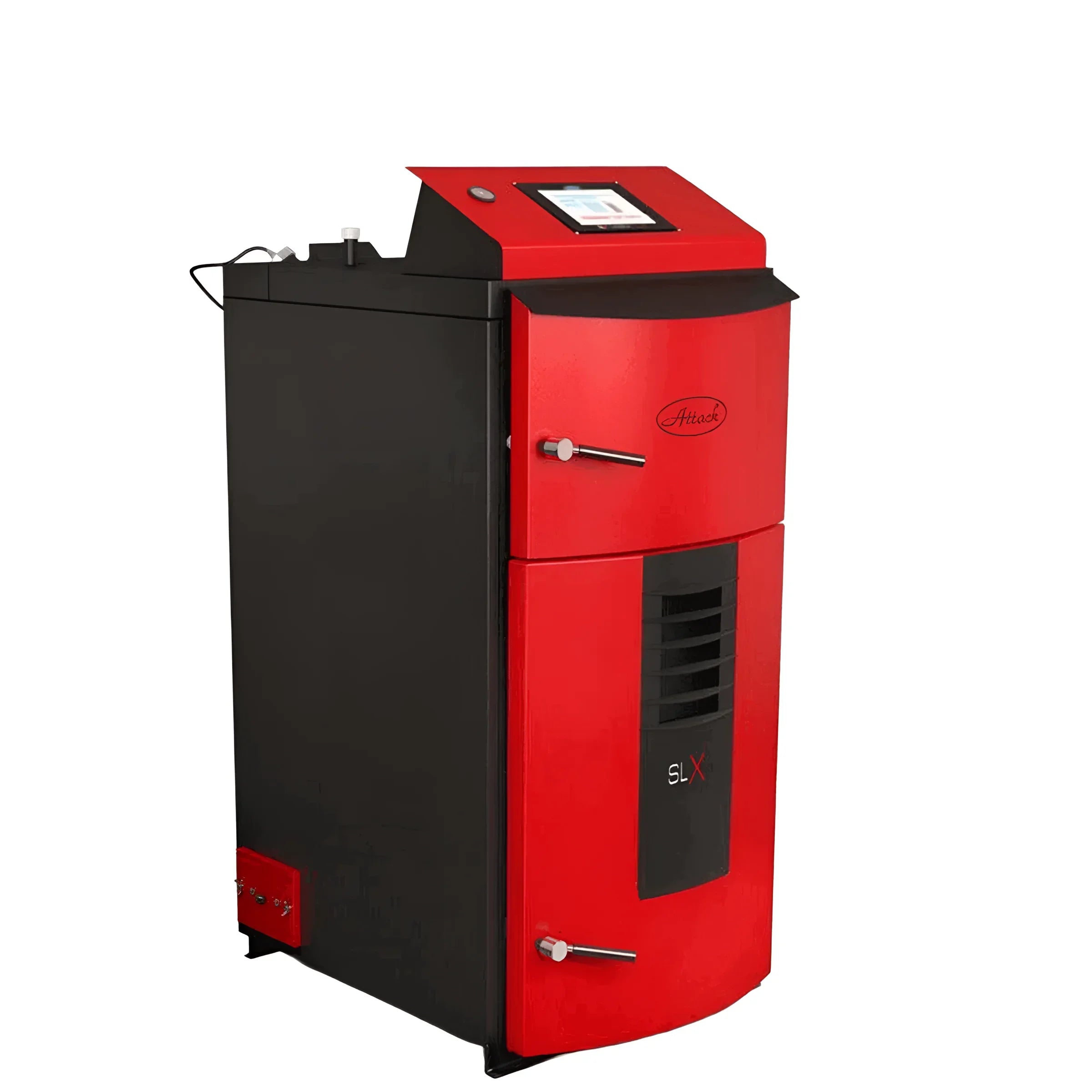 Roter und schwarzer Holzvergaserkessel Attack SLX Lambda 50 kW, effiziente Heizung