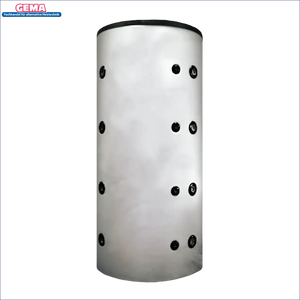 Cylindrischer weißer Wassertank mit schwarzen Anschlüssen für Thermoflux Pelling 35/150