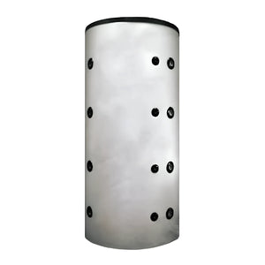 Weiße zylindrische Wasser tank mit schwarzen Anschlüssen für Thermoflux Pelling 25/230