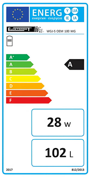 Energieeffizienz-Label für Trinkwasserspeicher 100 Liter mit elektromet Heizstab und Anschluss vorlauf