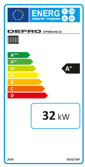 Energieeffizienzlabel für den Defro Optima HG 32 Holzvergaser-Kessel