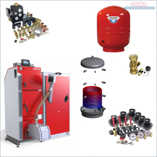 Heizungssystemkomponenten des Defro Komfort Ekopell 14 kW Kombikessels mit moderner Holztechnik