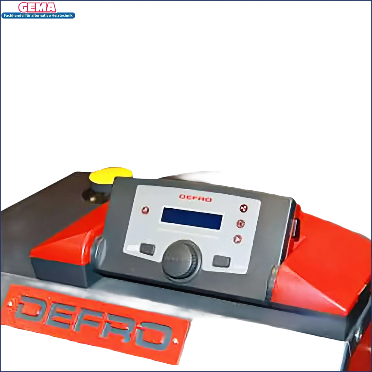 Graues und rotes Steuerungspanel mit Display und Drehknopf für Defro S3P Heizkesselregler