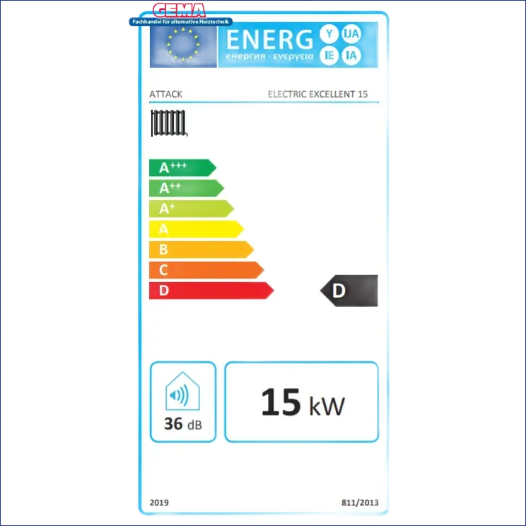Energieeffizienzlabel für Elektrokessel ATTACK Electric Exellent 15 kW