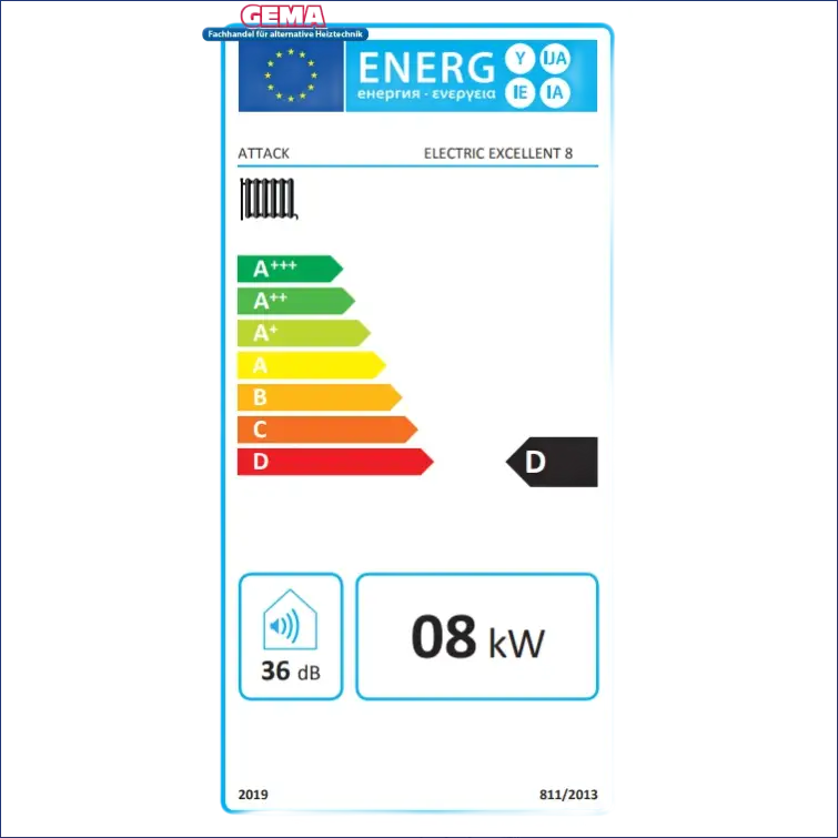 Energieeffizienz-Label für Elektrokessel ATTACK Electric Exellent 8 kW, bar max, unkompliziert