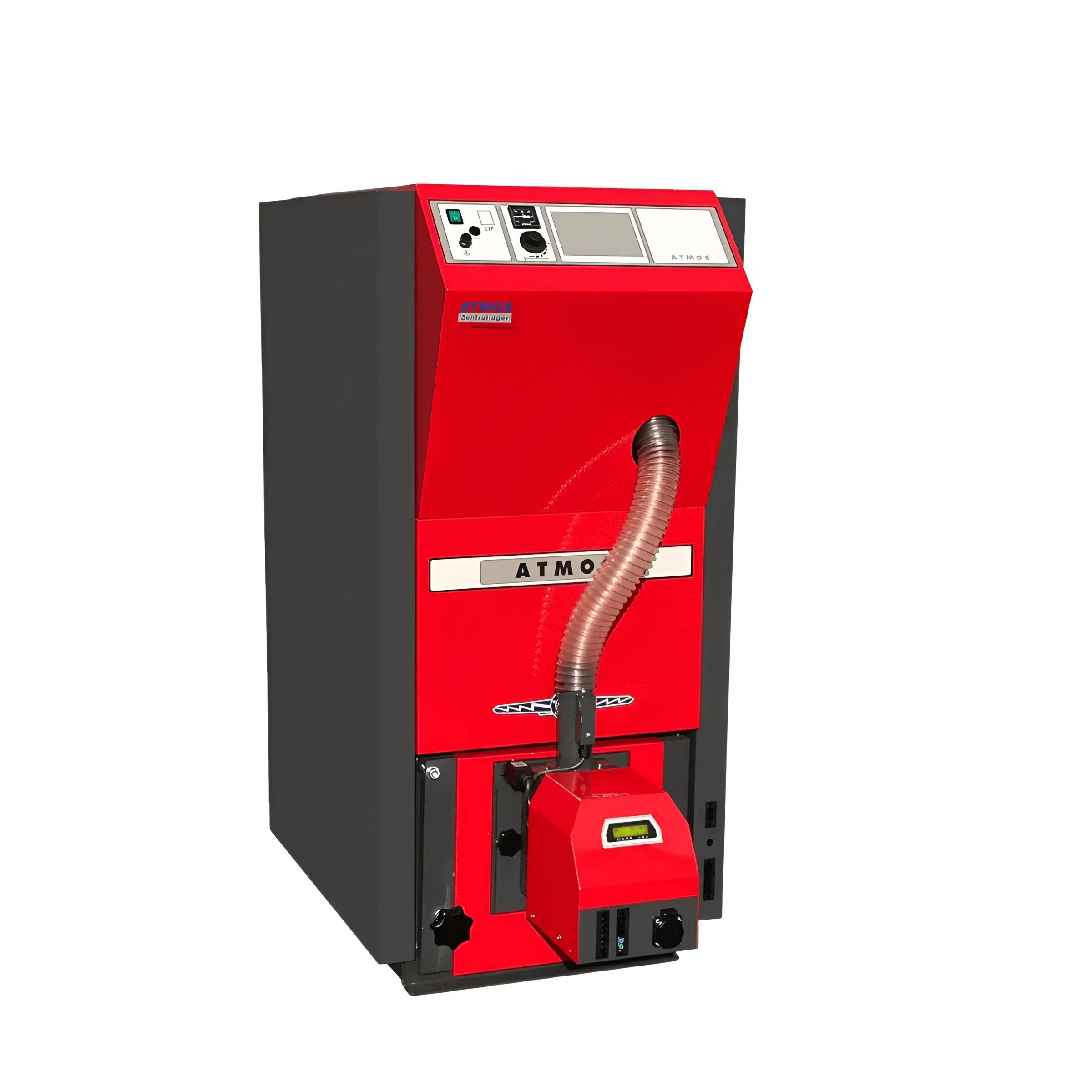 Red and gray Pelletkessel ATMOS PX25, förderfähig, Angebot anfordern, pelletkessel atmos