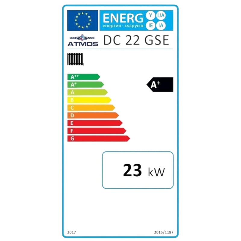 GEMA Shop Energieeffizienzlabel A+ für den ATMOS DC22GSE Holzvergaserkessel mit 23 kW Leistung