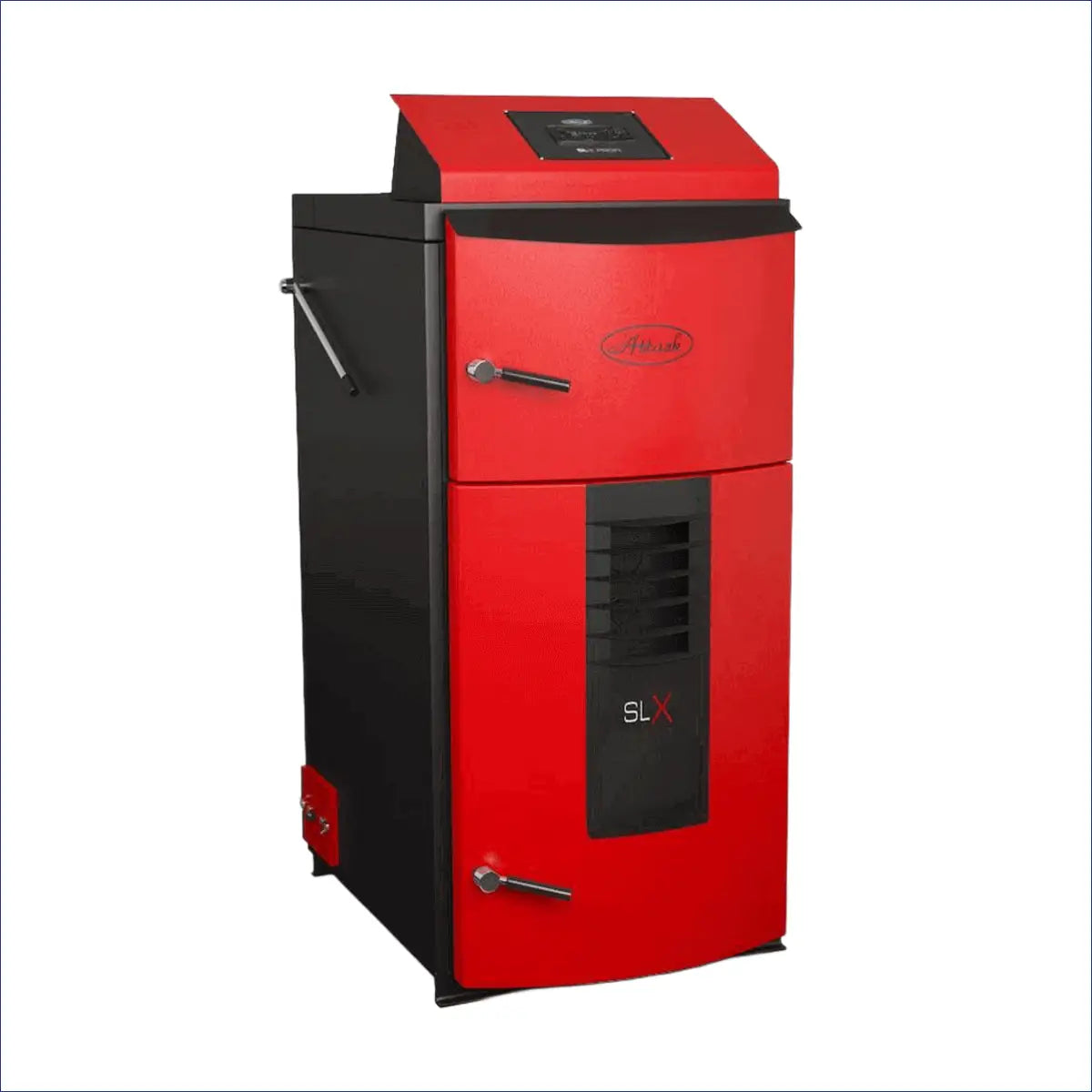 Roter und schwarzer Holzvergaserkessel Attack SLX Profi 35 kW für effiziente Wärme