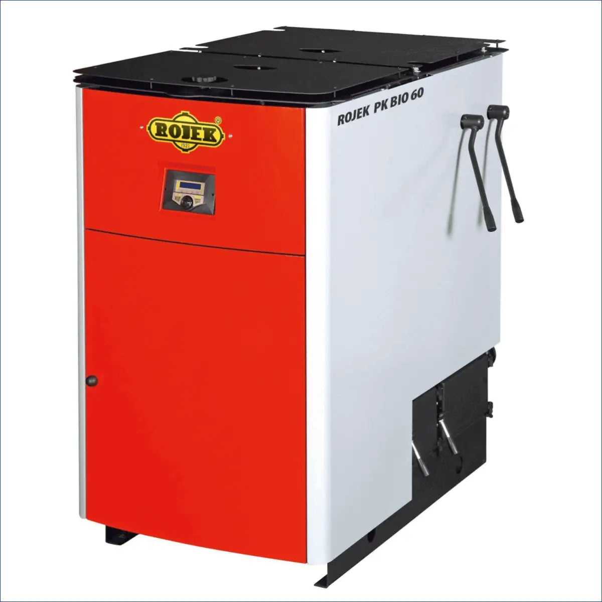 Roter und weißer Holzvergaserkessel ROJEK PK BIO 40 kW für effiziente Heiztechnik
