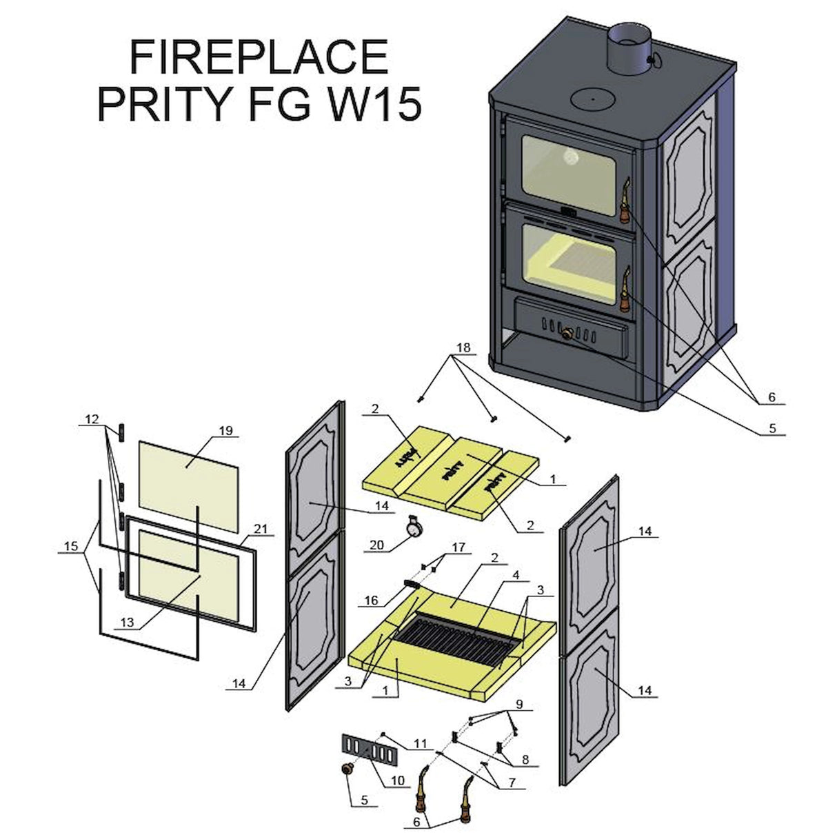 Vodní kamna na dřevo s pečícím prostorem Prity FGW15 - 19,8 kW