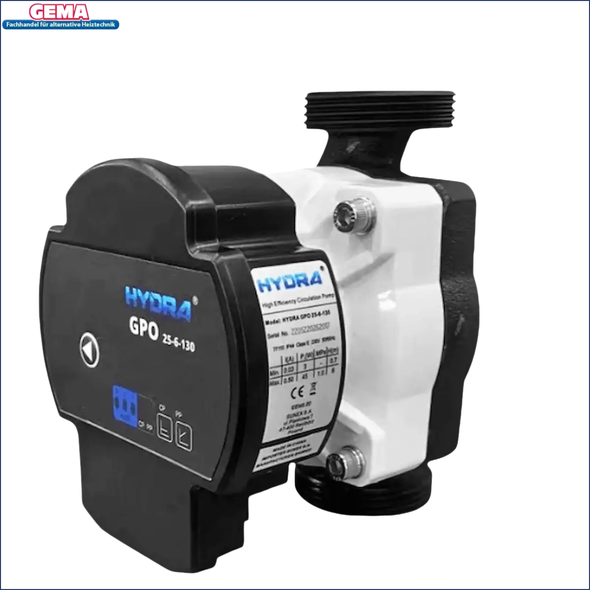 Schwarze und weiße Kreiselpumpe für Solar Hydrauliksysteme, Modell Solarpumpe 130 mm Hydra GPO 25-6-130